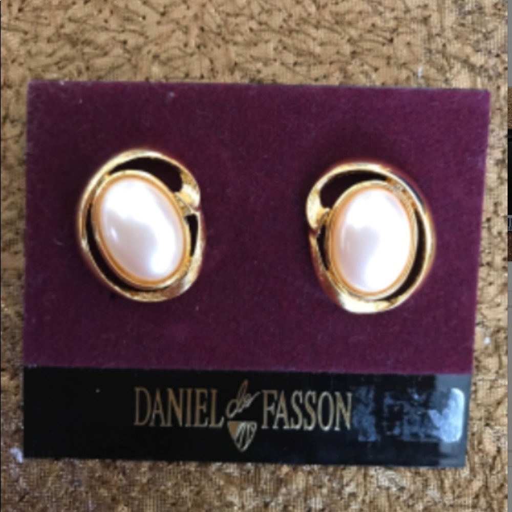 Daniel De Fasson Gold Tone Faux Pearl Earrings